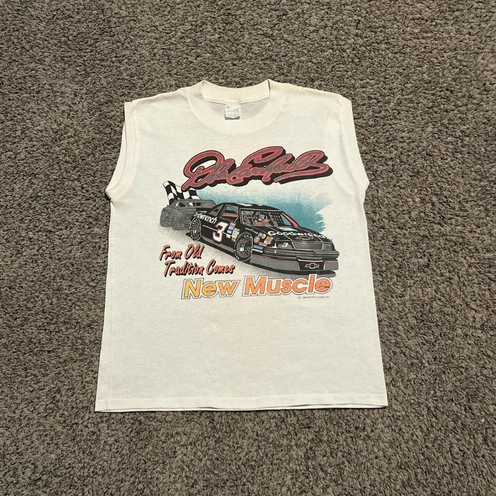Vintage Dale Earnhardt 1989 NASCAR Racing White Sleeveless Tee